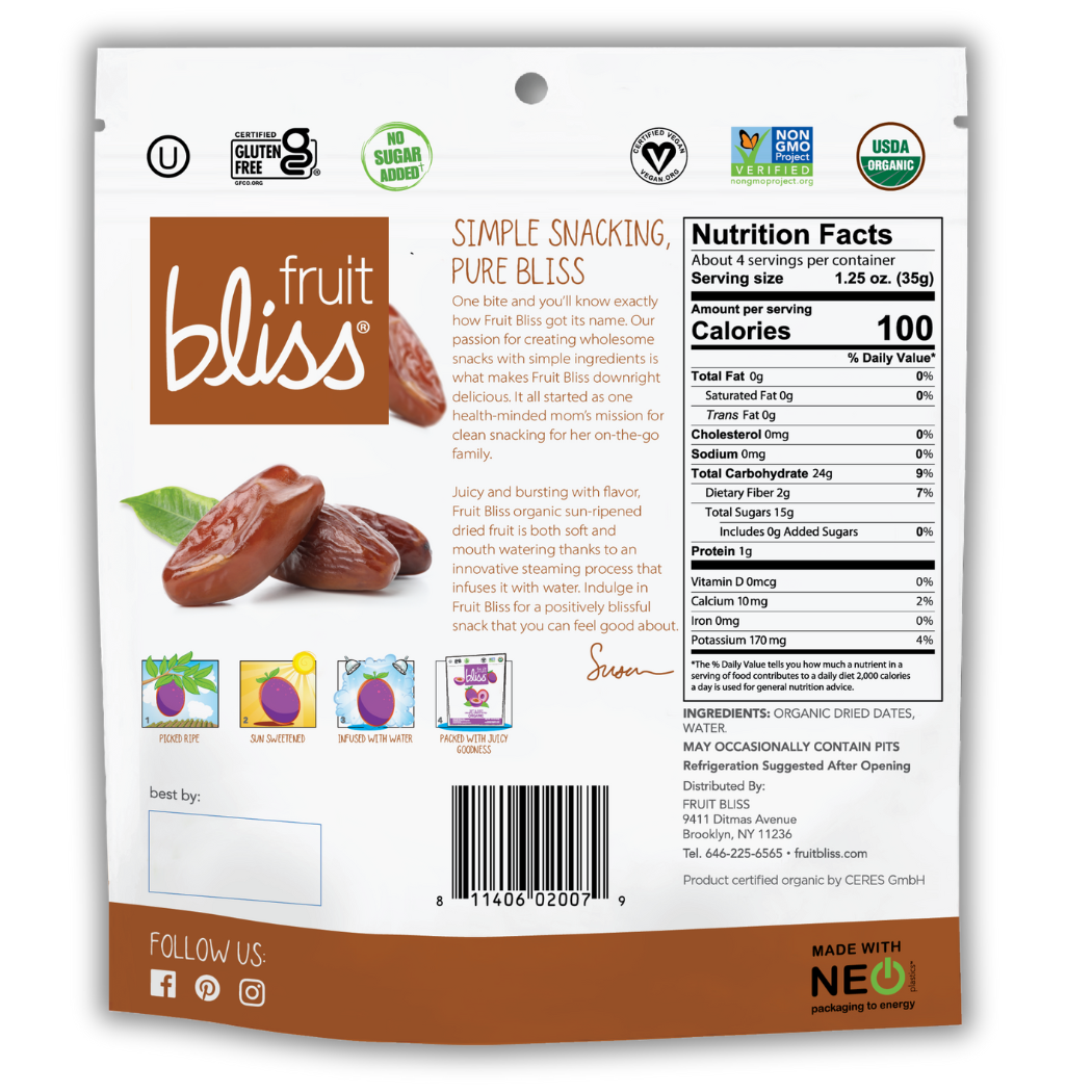Fruit Bliss Organic Deglet Nour Dates Nutrition Facts
