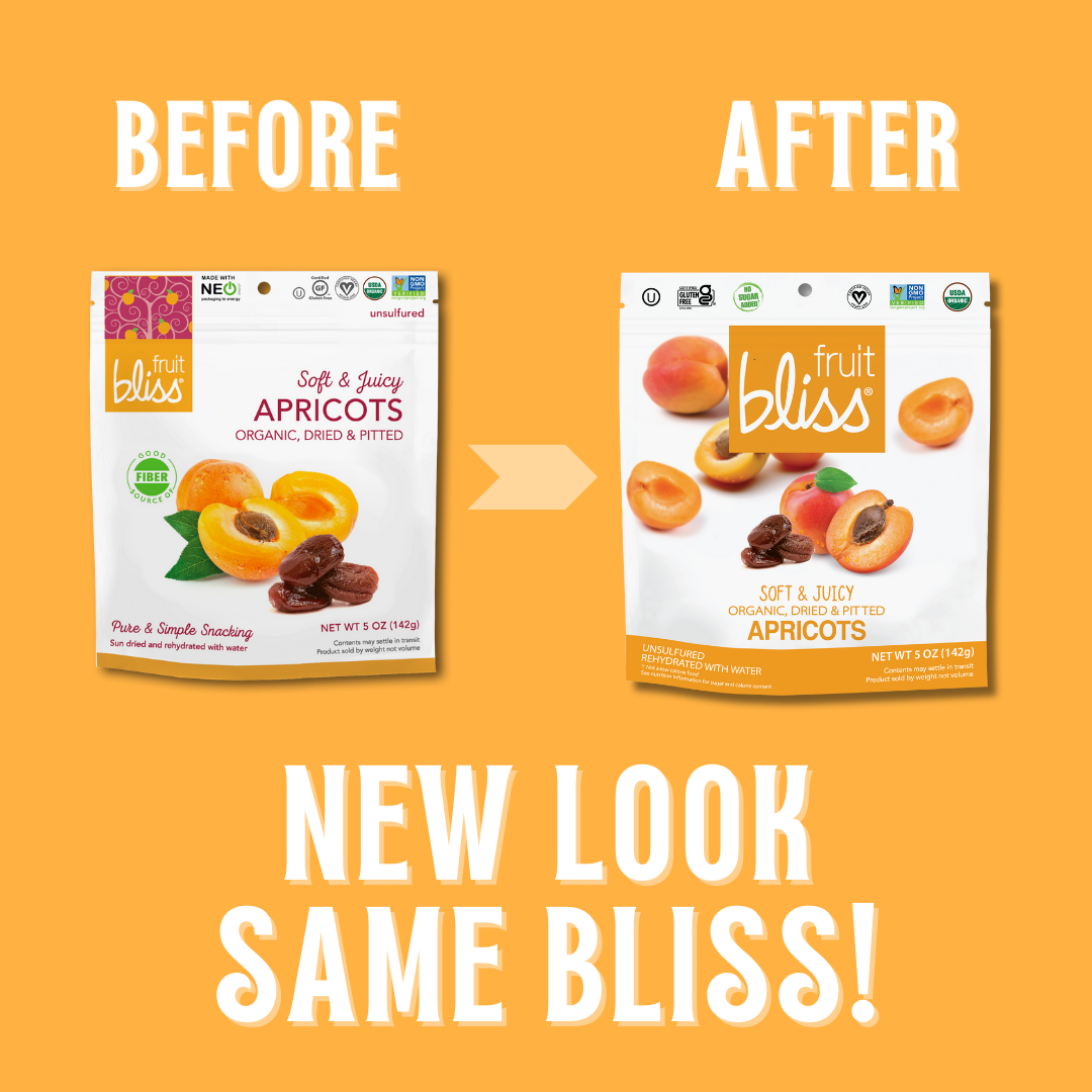 Fruit Bliss Organic Turkish Apricots Before & After Packaging