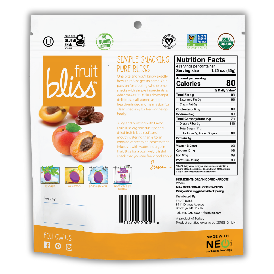 Fruit Bliss Organic Turkish Apricots Nutrition Facts